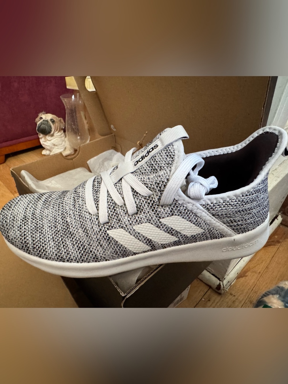 adidas Kids White and Gray Knit Sneakers